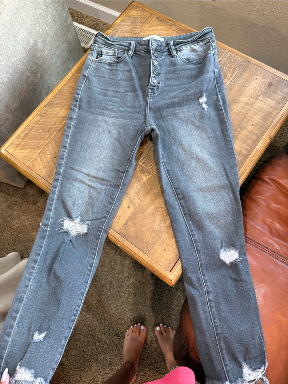 KanCan Gray Washed Skinny Jeans with Button-Fly